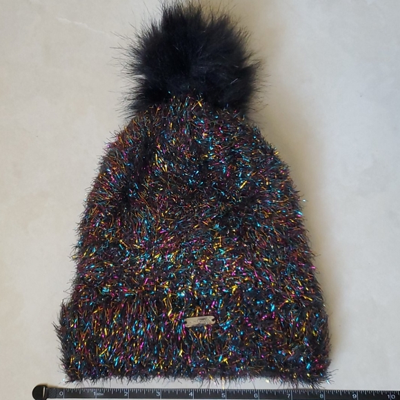 NWOT Steve Madden Black-Multicolored Beanie w/Pom - Picture 7 of 8